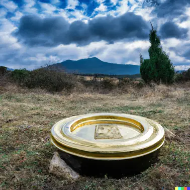 La table d'or trésor enseveli. Image générée par IA