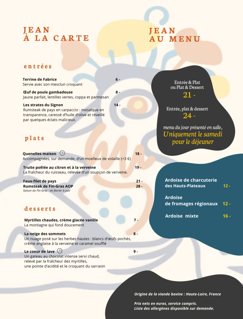 Menu Jean le Dindon